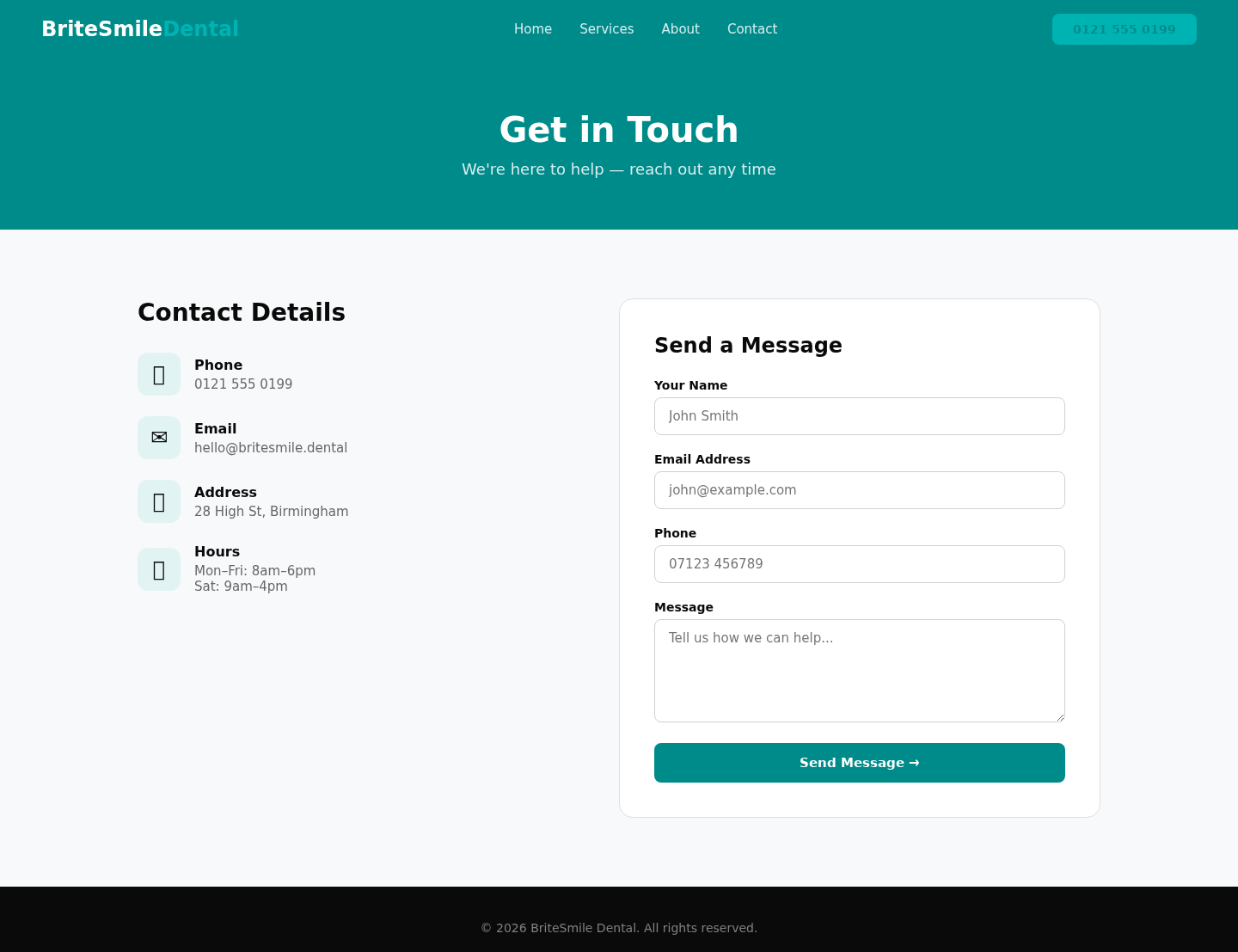 Concept Project: Dental Practice Website contact desktop