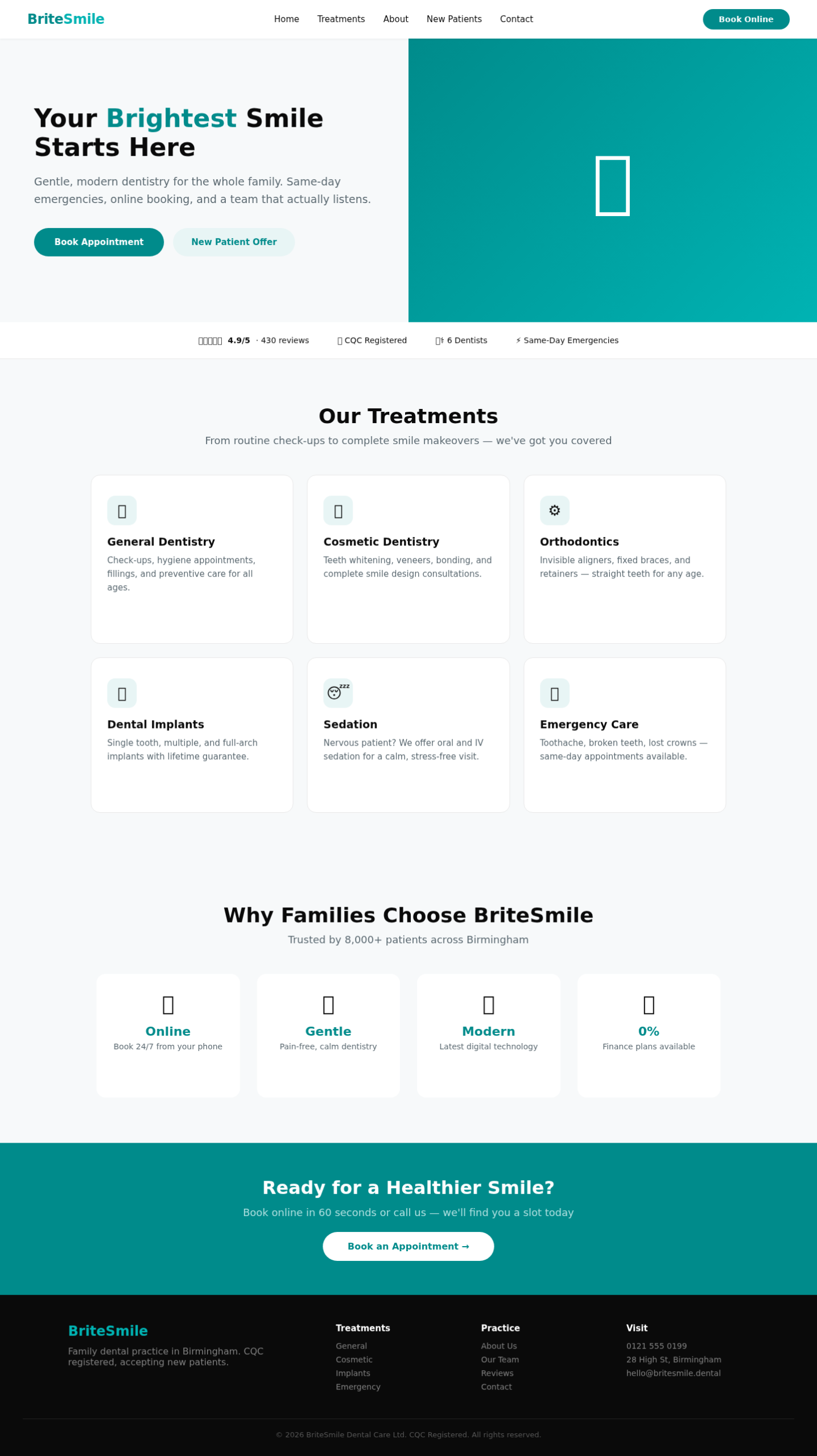 Concept Project: Dental Practice Website homepage desktop