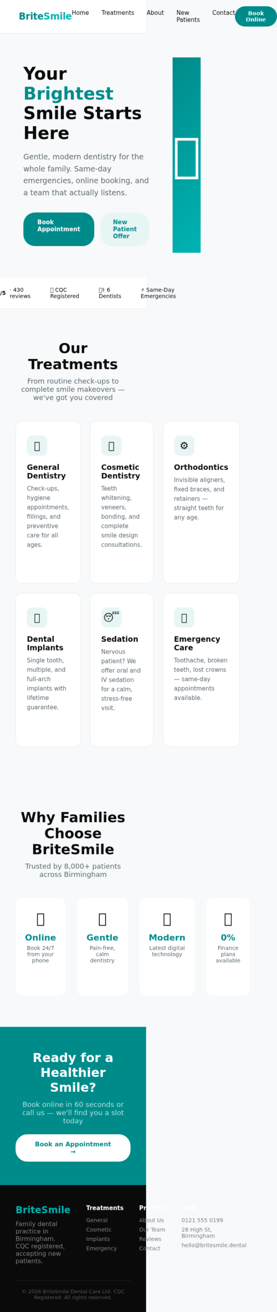 Concept Project: Dental Practice Website homepage mobile