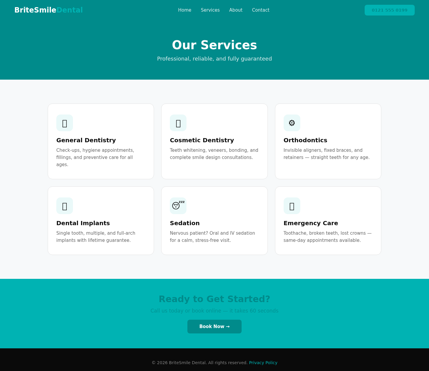 Concept Project: Dental Practice Website services desktop