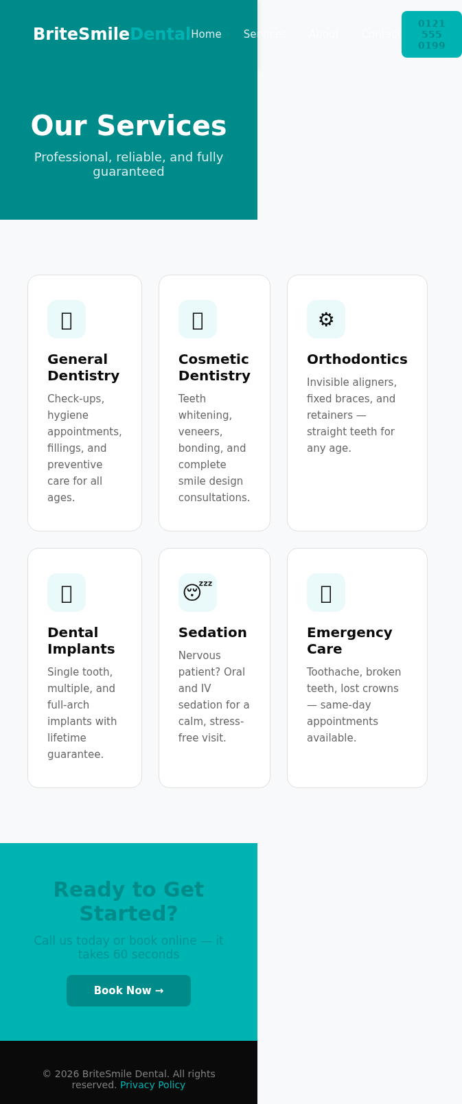 Concept Project: Dental Practice Website services mobile