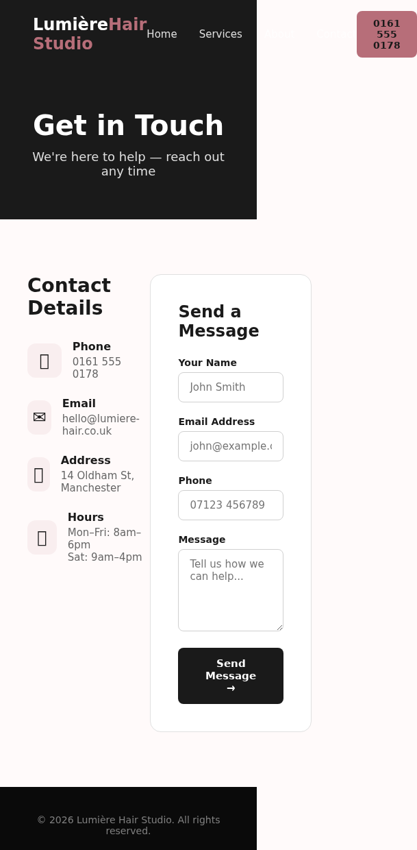 Concept Project: Hair Salon Website contact mobile
