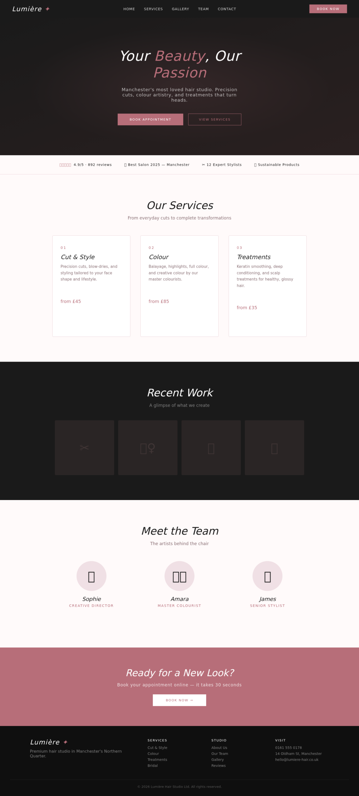 Concept Project: Hair Salon Website homepage desktop