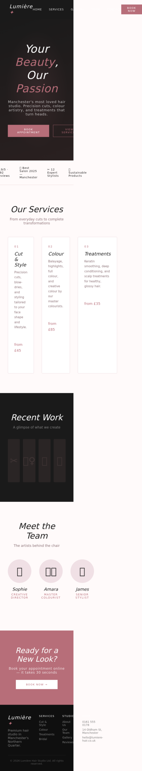 Concept Project: Hair Salon Website homepage mobile