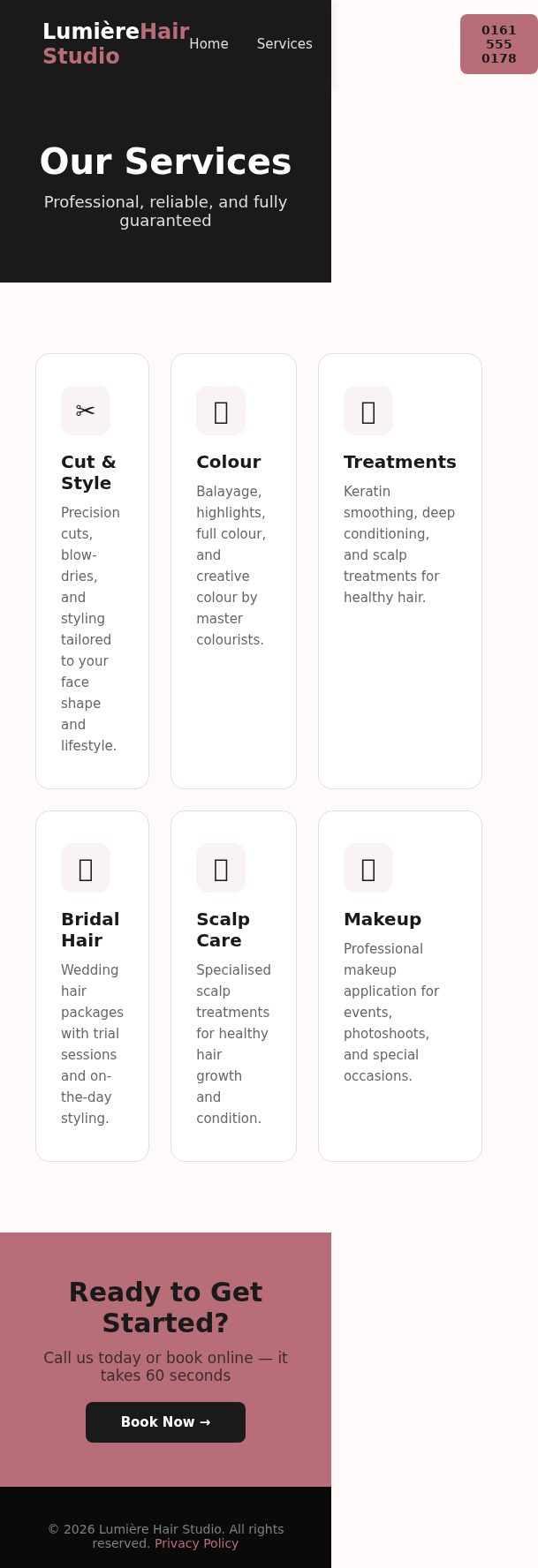 Concept Project: Hair Salon Website services mobile