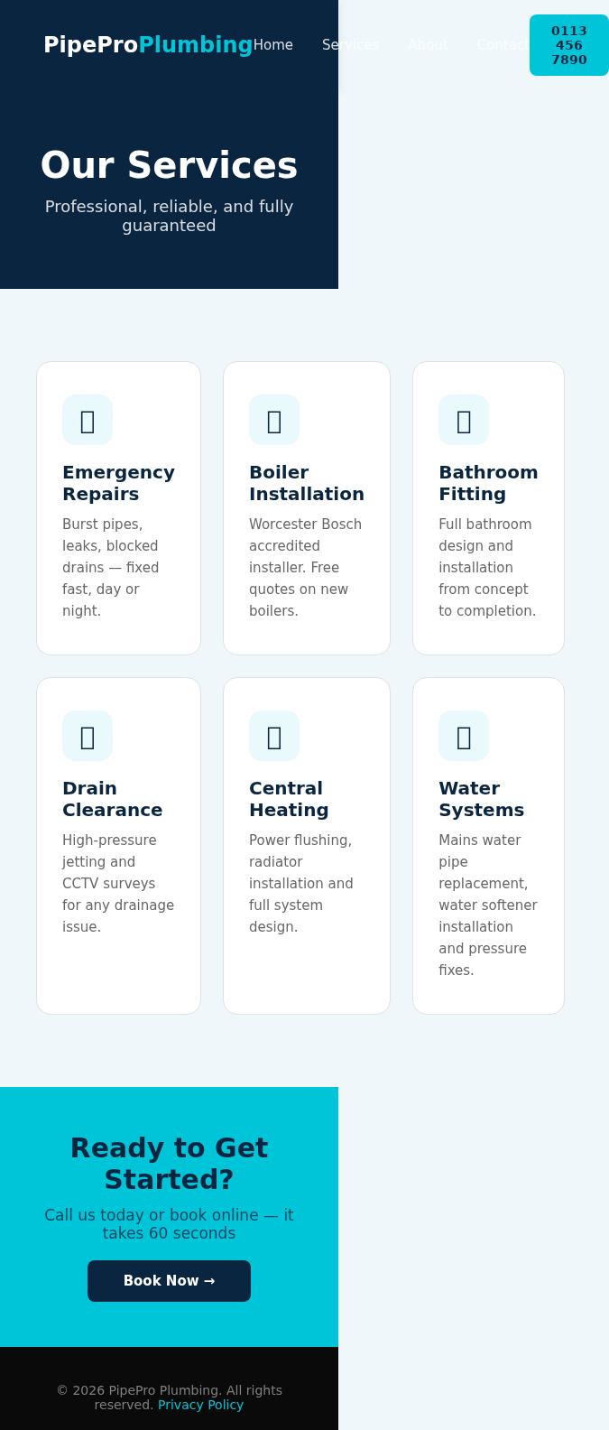 Concept Project: Plumber Website services mobile