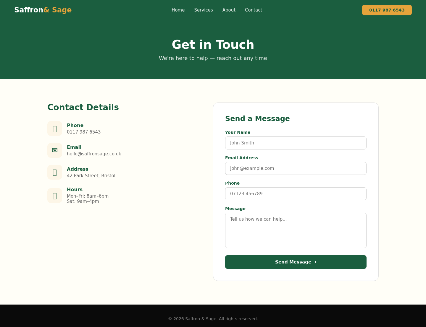 Concept Project: Restaurant Website contact desktop