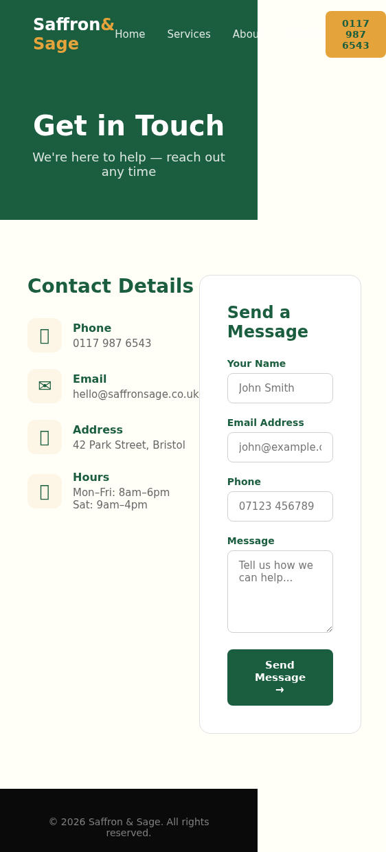 Concept Project: Restaurant Website contact mobile