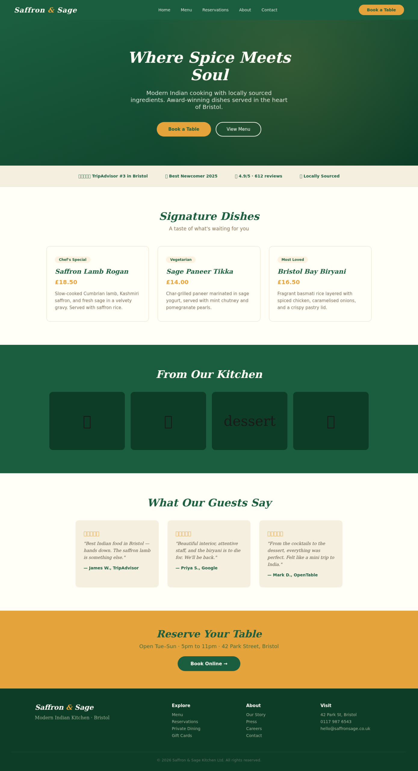 Concept Project: Restaurant Website homepage desktop