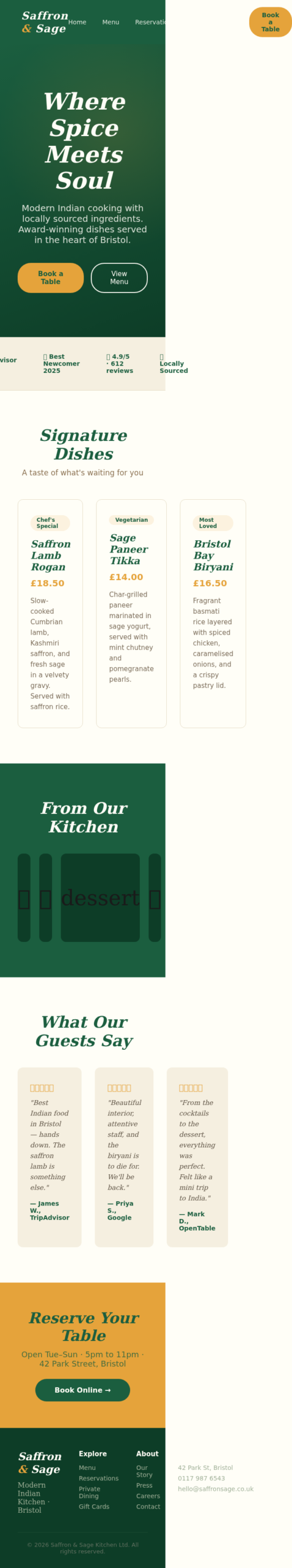 Concept Project: Restaurant Website homepage mobile