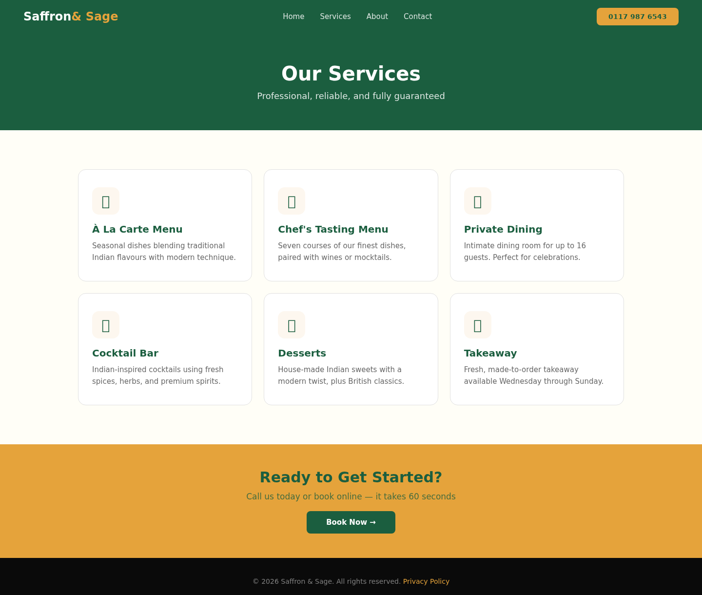 Concept Project: Restaurant Website services desktop