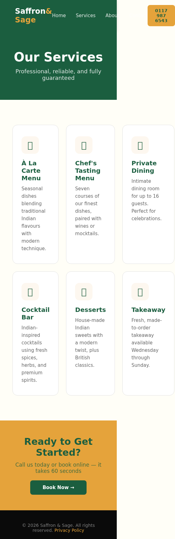 Concept Project: Restaurant Website services mobile