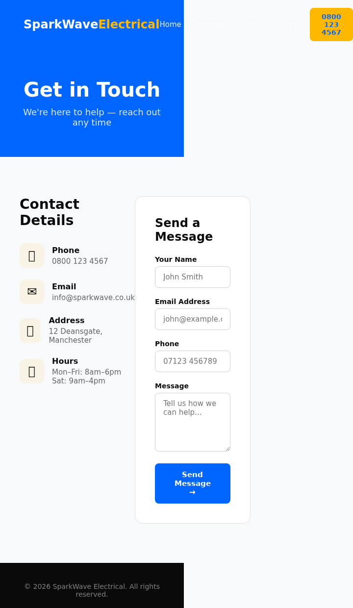 Concept Project: Electrician Website contact mobile