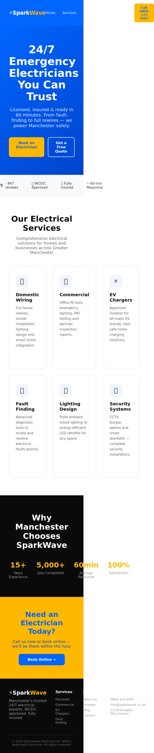 Concept Project: Electrician Website homepage mobile