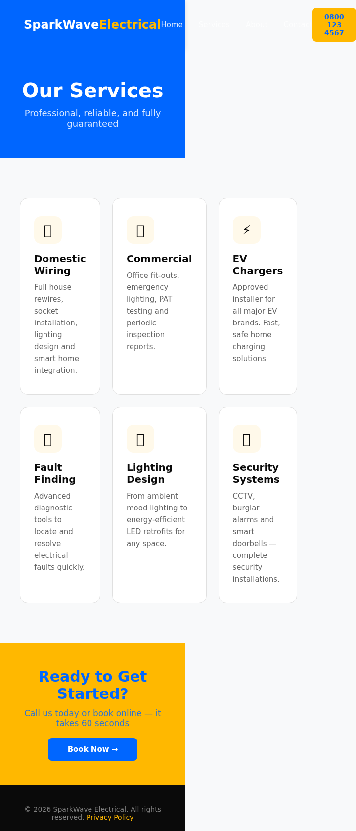 Concept Project: Electrician Website services mobile