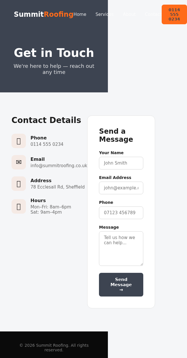 Concept Project: Roofing Contractor Website contact mobile