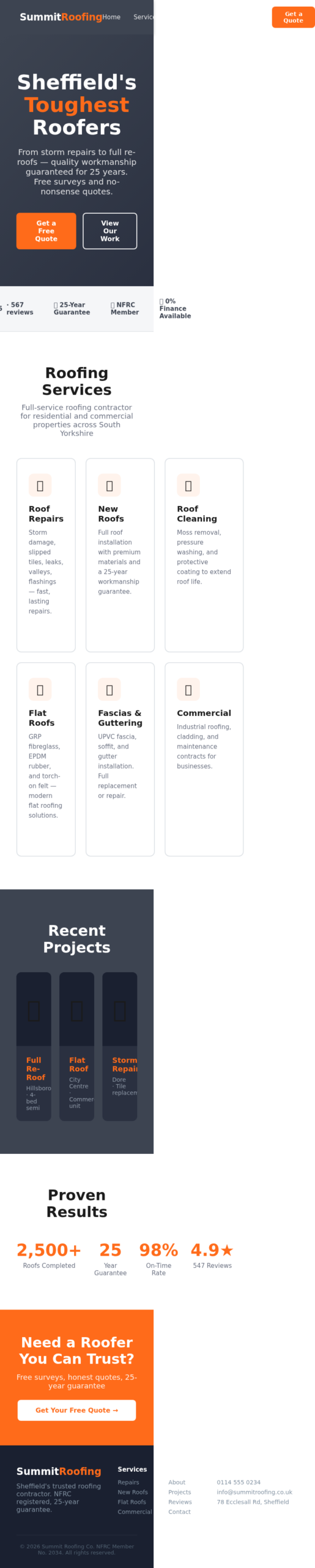 Concept Project: Roofing Contractor Website homepage mobile