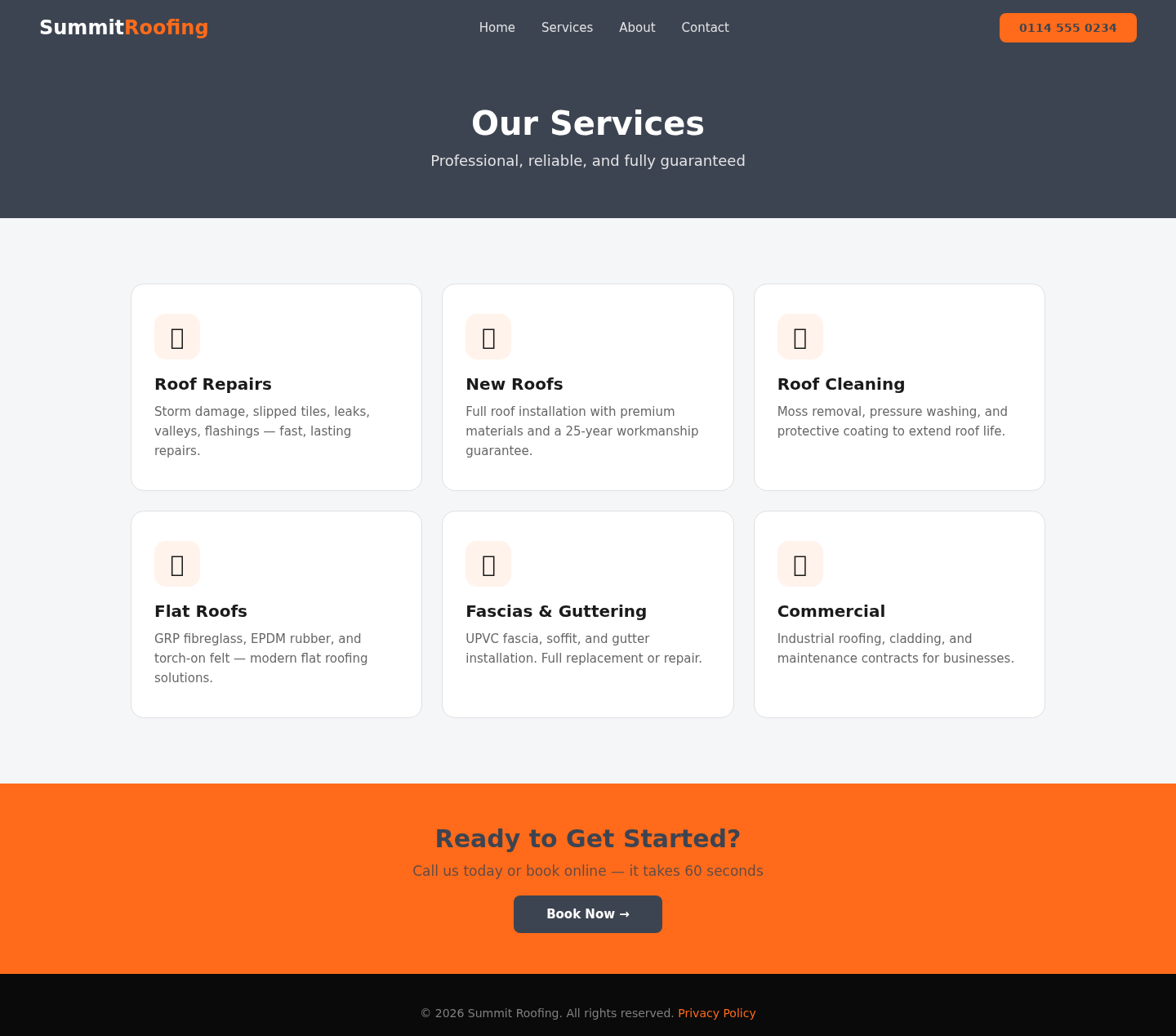 Concept Project: Roofing Contractor Website services desktop