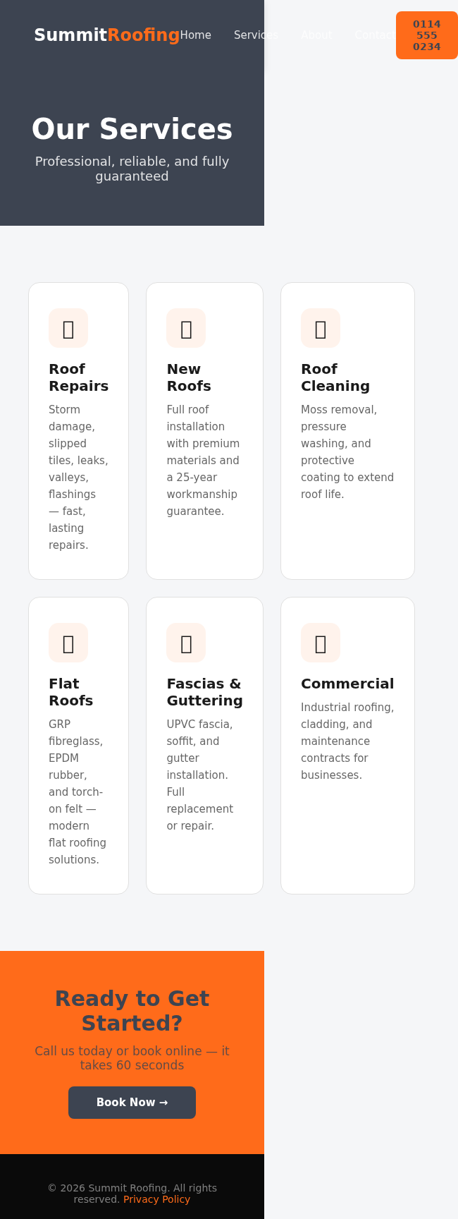 Concept Project: Roofing Contractor Website services mobile